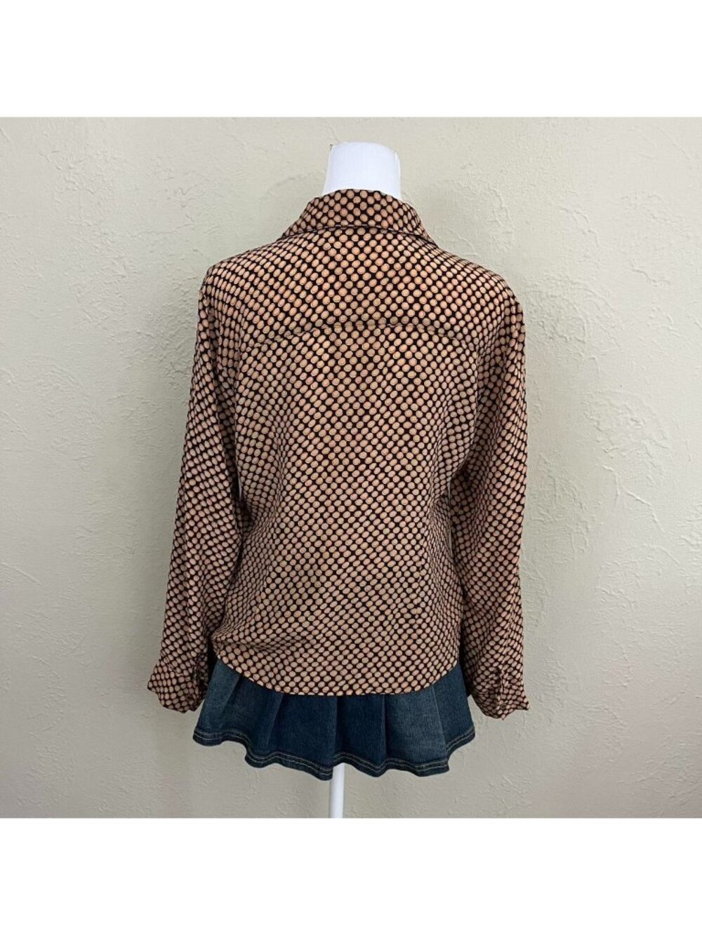 90s brown polka dot silk quirky boho whimsical button up shirt - Picture 4 of 8